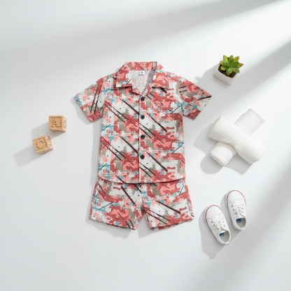 Toddler Boy 2-Piece Outfit - Playful Printed Shirt & Shorts Set 1-3Y