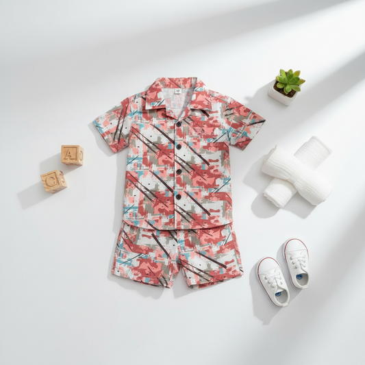Toddler Boy 2-Piece Outfit - Playful Printed Shirt & Shorts Set 1-3Y