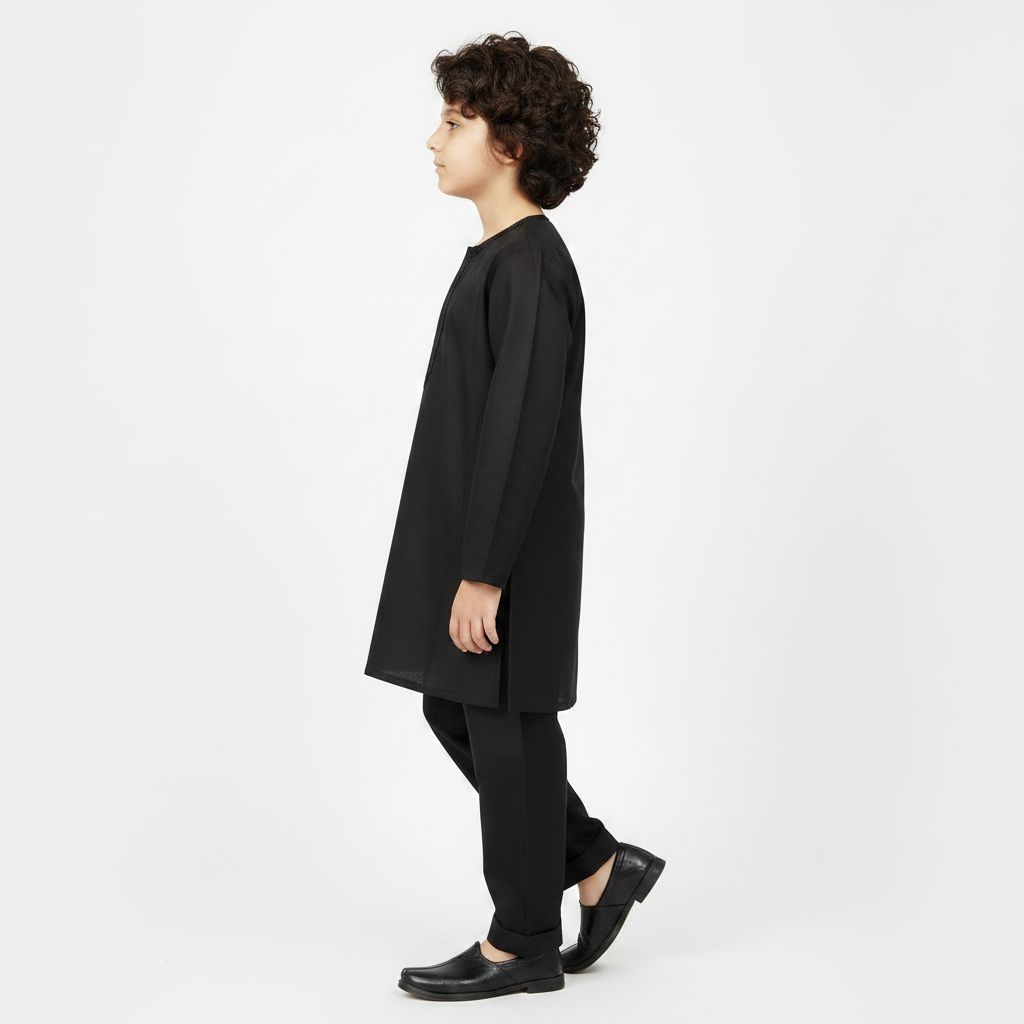 Boys Black Paper Cotton Kurta Shalwar - Lightweight Traditional Outfit for Boys 1-4 Years