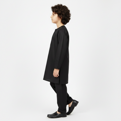 Boys Black Paper Cotton Kurta Shalwar - Lightweight Traditional Outfit for Boys 1-4 Years