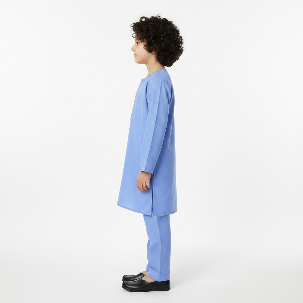 Boys Sky Blue Paper Cotton Kurta Shalwar - Lightweight Traditional Outfit for Boys