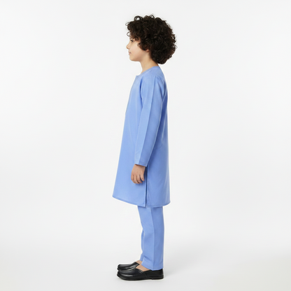Boys Sky Blue Paper Cotton Kurta Shalwar - Lightweight Traditional Outfit for Boys