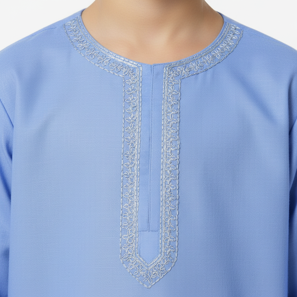 Boys Sky Blue Paper Cotton Kurta Shalwar - Lightweight Traditional Outfit for Boys