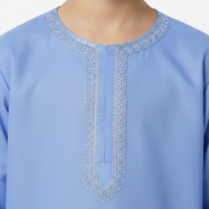 Boys Sky Blue Paper Cotton Kurta Shalwar - Lightweight Traditional Outfit for Boys