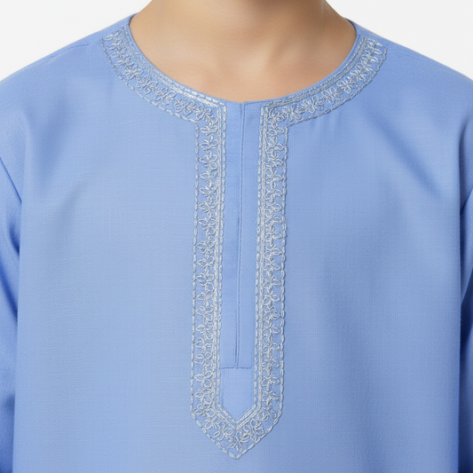Boys Sky Blue Paper Cotton Kurta Shalwar - Lightweight Traditional Outfit for Boys