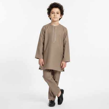 Boys Brown Paper Cotton Kurta Shalwar - Lightweight Traditional Outfit & Boys 1-4 Years