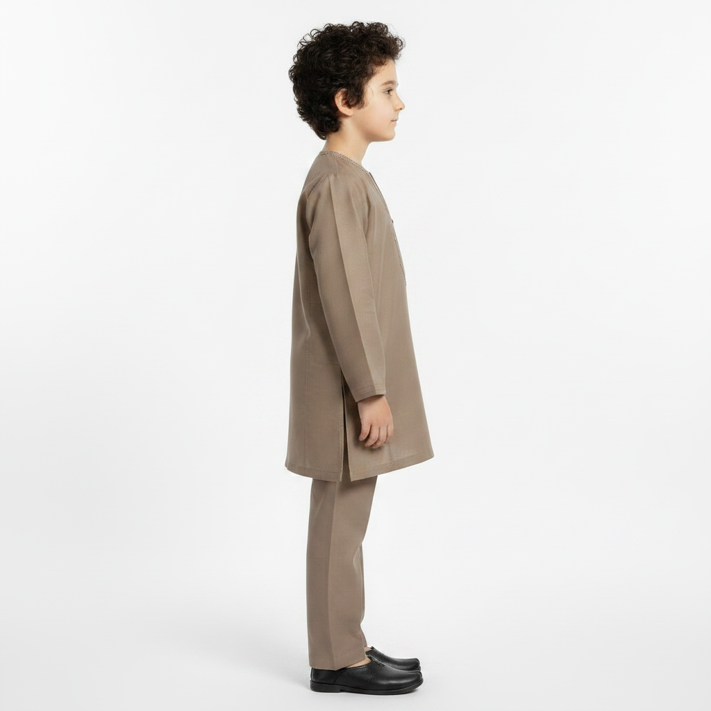 Boys Brown Paper Cotton Kurta Shalwar - Lightweight Traditional Outfit & Boys 1-4 Years