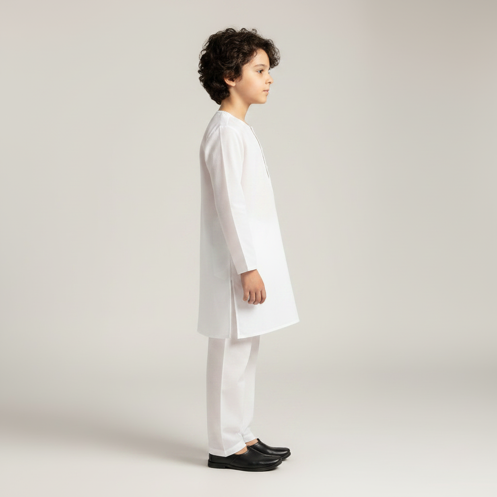 Boys White Paper Cotton Kurta Shalwar - Lightweight Traditional Outfit for Boys 1-4 Years