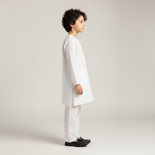 Boys White Paper Cotton Kurta Shalwar - Lightweight Traditional Outfit for Boys 1-4 Years