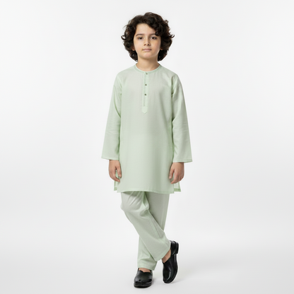 Boys Green Paper Cotton Kurta Shalwar - Lightweight Traditional Outfit for & Boys 1-4 Years