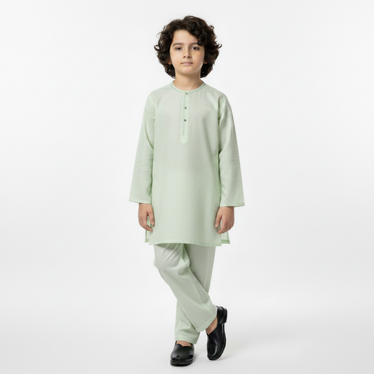 Boys Green Paper Cotton Kurta Shalwar - Lightweight Traditional Outfit for & Boys 1-4 Years