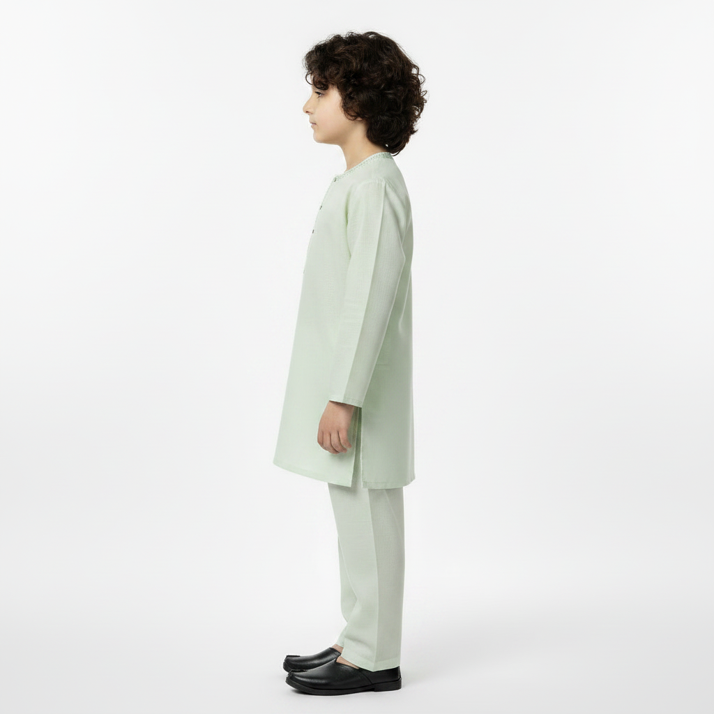 Boys Green Paper Cotton Kurta Shalwar - Lightweight Traditional Outfit for & Boys 1-4 Years