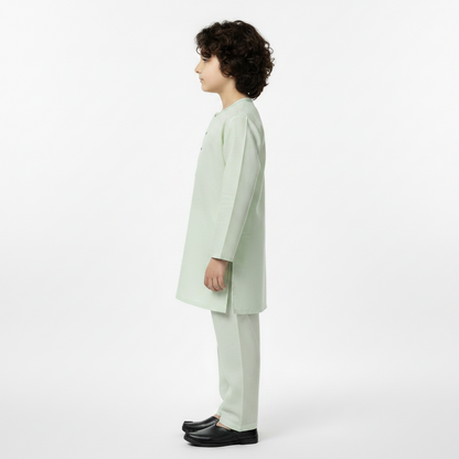 Boys Green Paper Cotton Kurta Shalwar - Lightweight Traditional Outfit for & Boys 1-4 Years