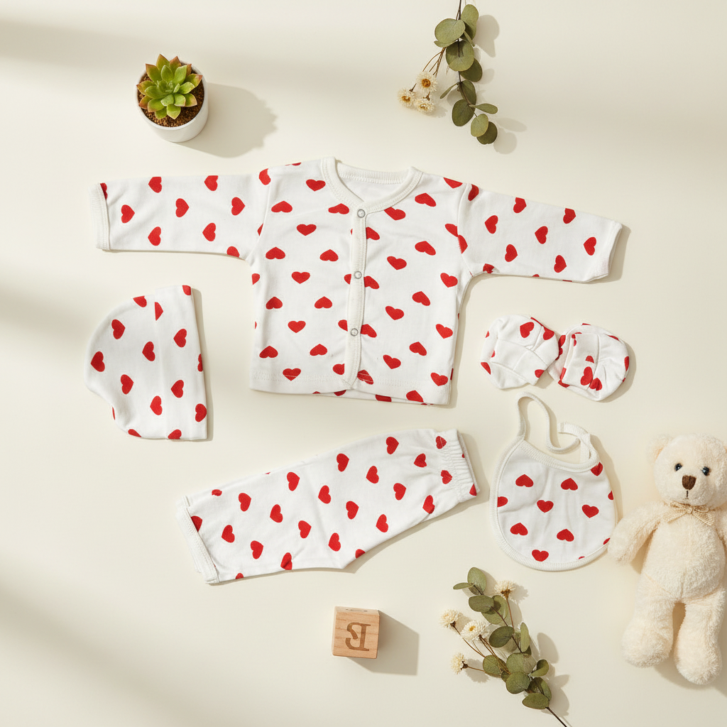 Heart Design 5-Piece Newborn Gift Set - Complete Baby Starter Set for Newborns 0-3 Months