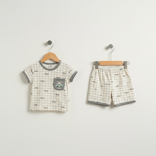 Baby Boys Checked Shirt & Shorts Set - Classic Check Pattern for Infant Boys 3-12 Months
