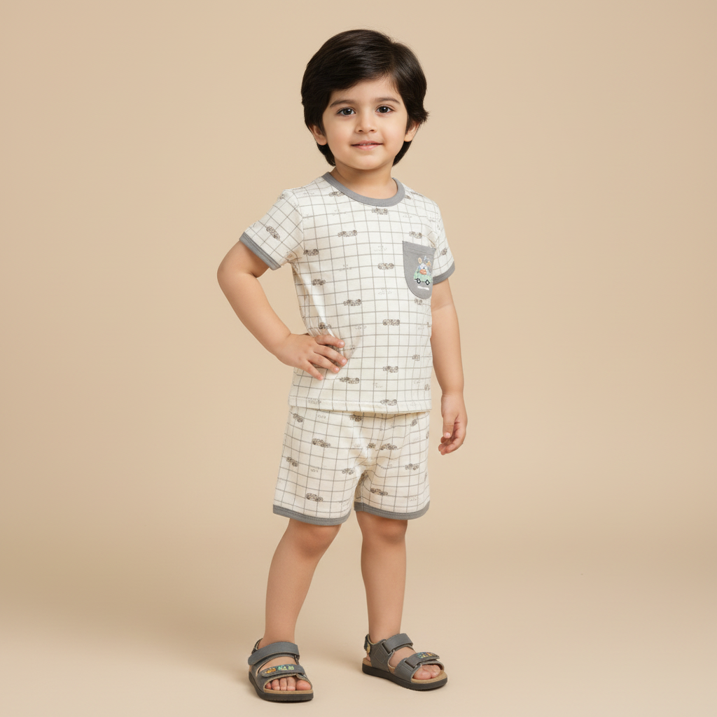Baby Boys Checked Shirt & Shorts Set - Classic Check Pattern for Infant Boys 3-12 Months