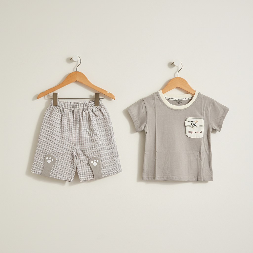 Baby Boys Big Eyes 2-Piece Set - Cute Character Printed Shirt & Shorts 9-24 Months