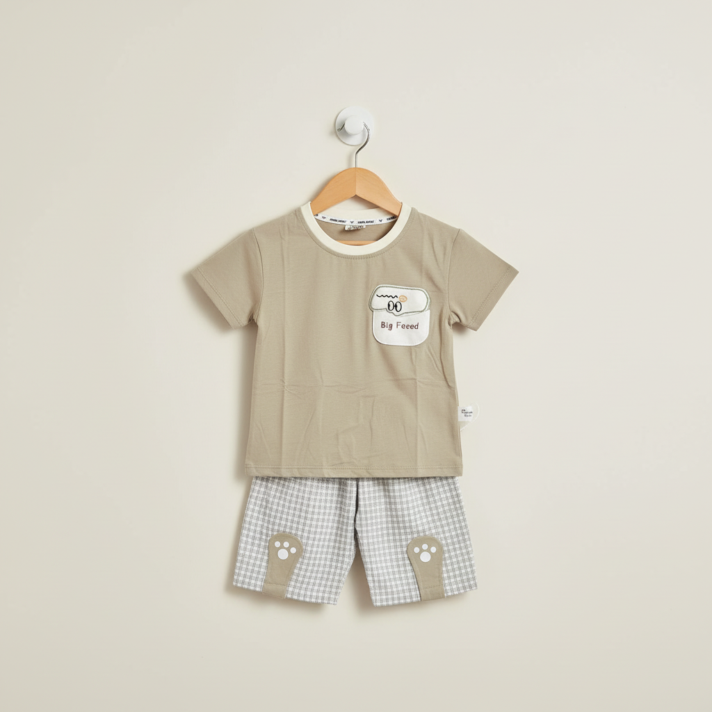 Baby Boys Big Eyes 2-Piece Set - Cute Character Printed Shirt & Shorts 9-24 Months
