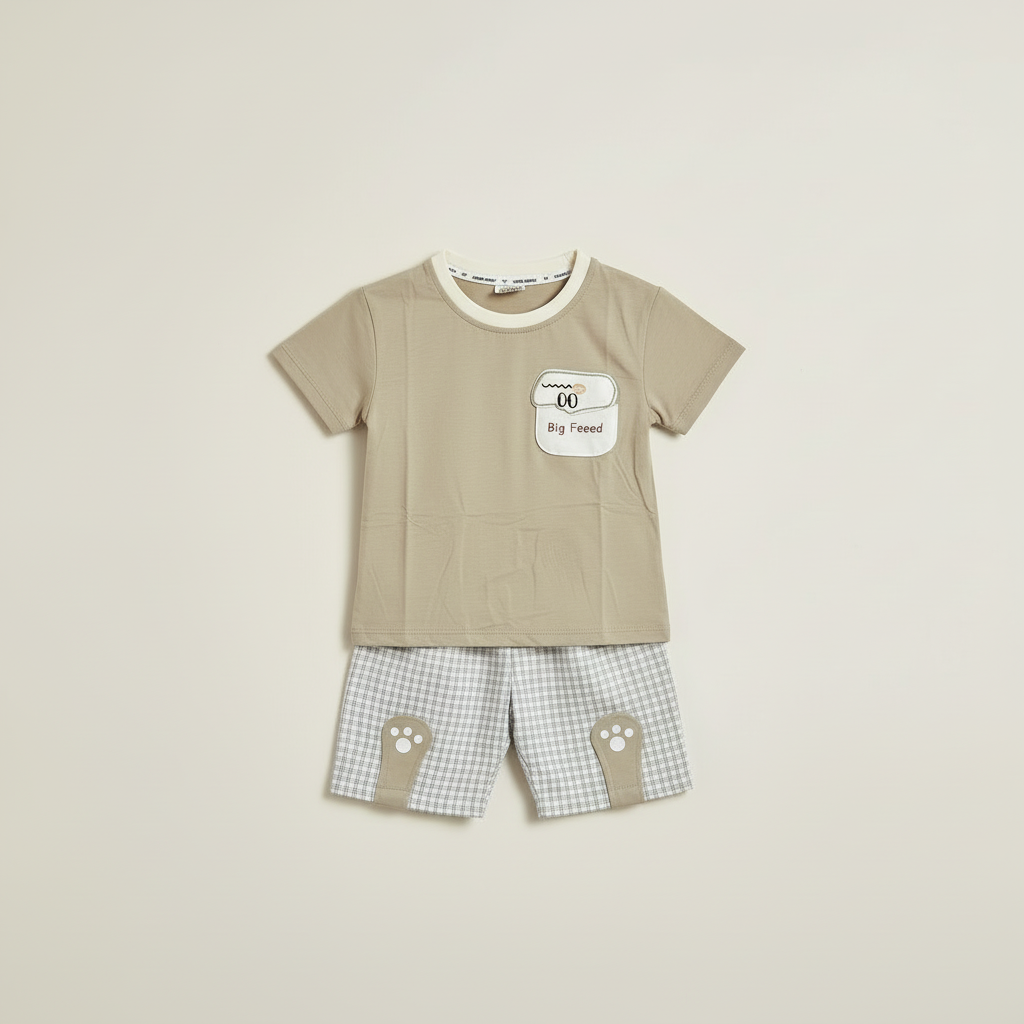 Baby Boys Big Eyes 2-Piece Set - Cute Character Printed Shirt & Shorts 9-24 Months