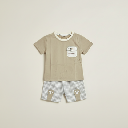 Baby Boys Big Eyes 2-Piece Set - Cute Character Printed Shirt & Shorts 9-24 Months