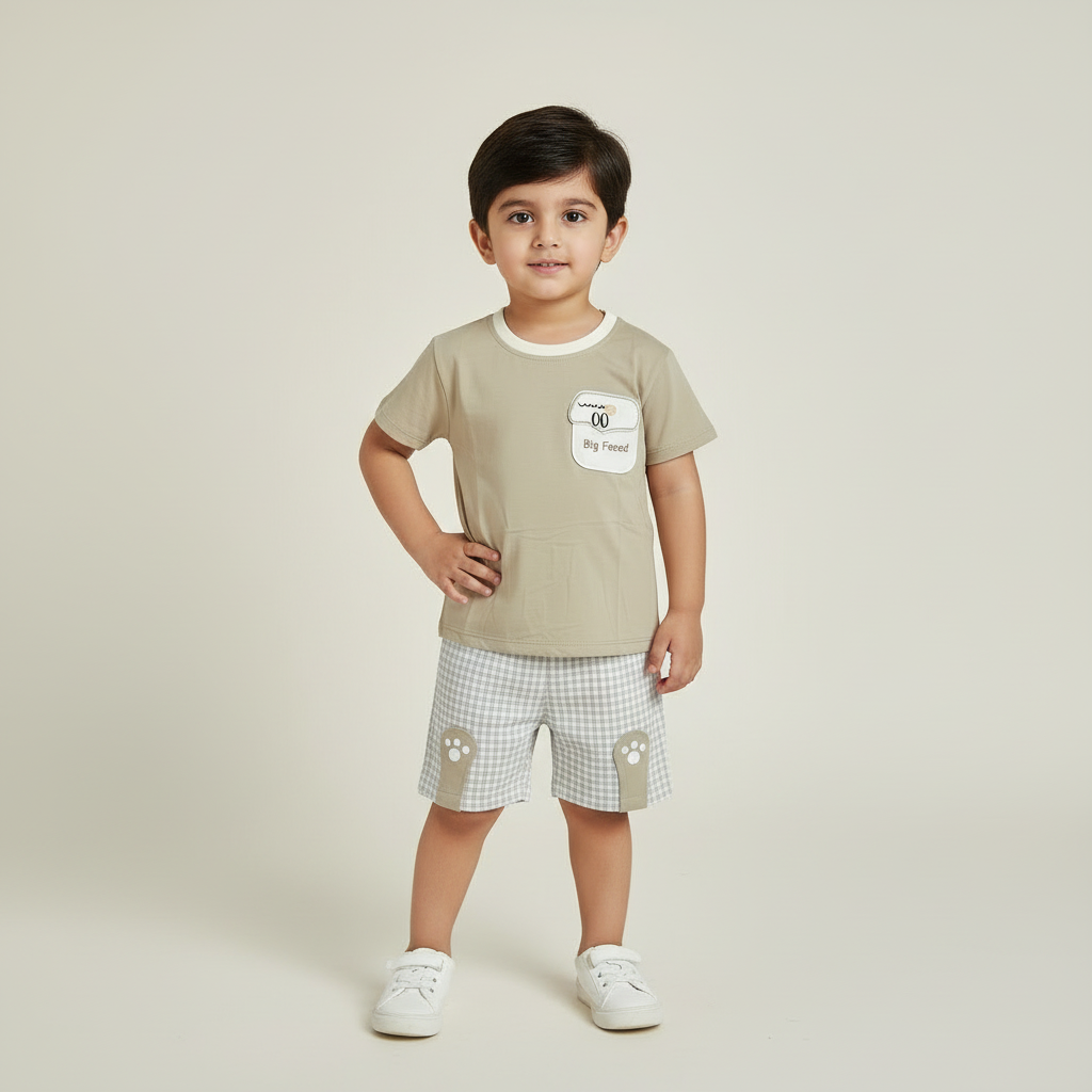 Baby Boys Big Eyes 2-Piece Set - Cute Character Printed Shirt & Shorts 9-24 Months