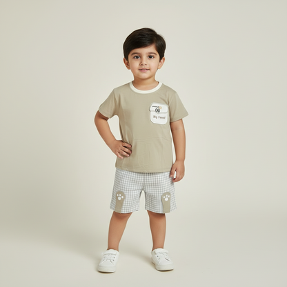 Baby Boys Big Eyes 2-Piece Set - Cute Character Printed Shirt & Shorts 9-24 Months