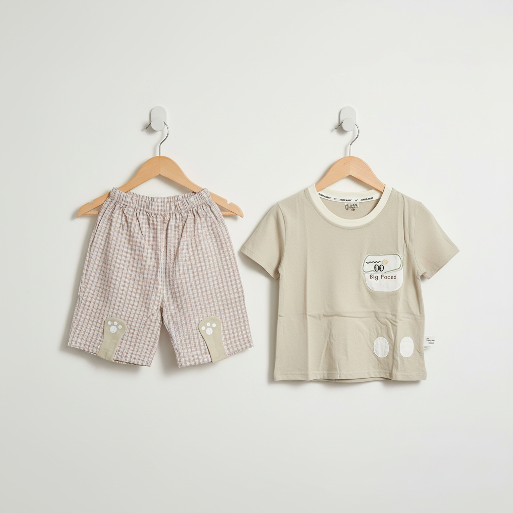 Baby Boys Big Eyes 2-Piece Set - Cute Character Printed Shirt & Shorts 9-24 Months