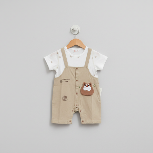 Baby Romper - Happy Baby Printed Bodysuit in Olive & Light Blue 6-18 Months