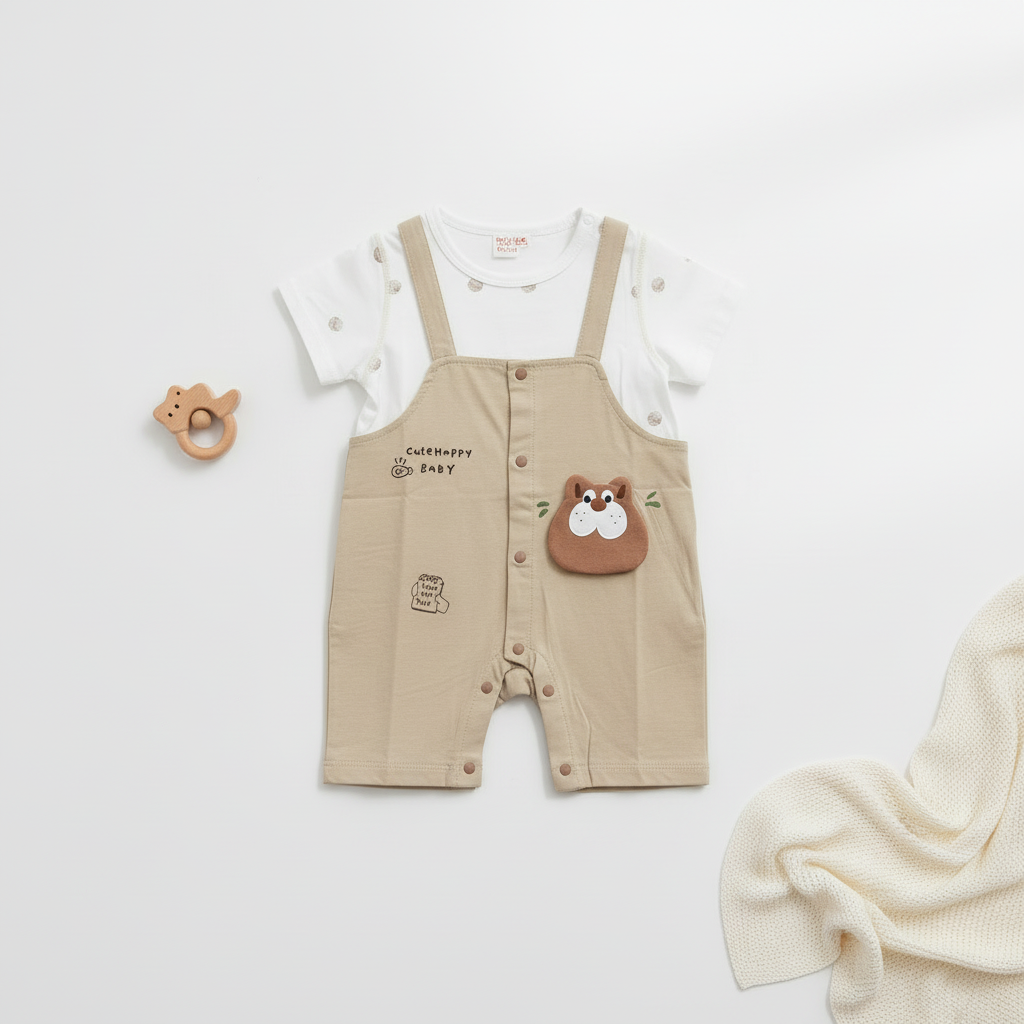 Baby Romper - Happy Baby Printed Bodysuit in Olive & Light Blue 6-18 Months