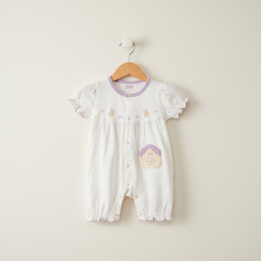 Baby Girl Romper - Square Check Printed Bodysuit in Pink & Purple 6-18 Months