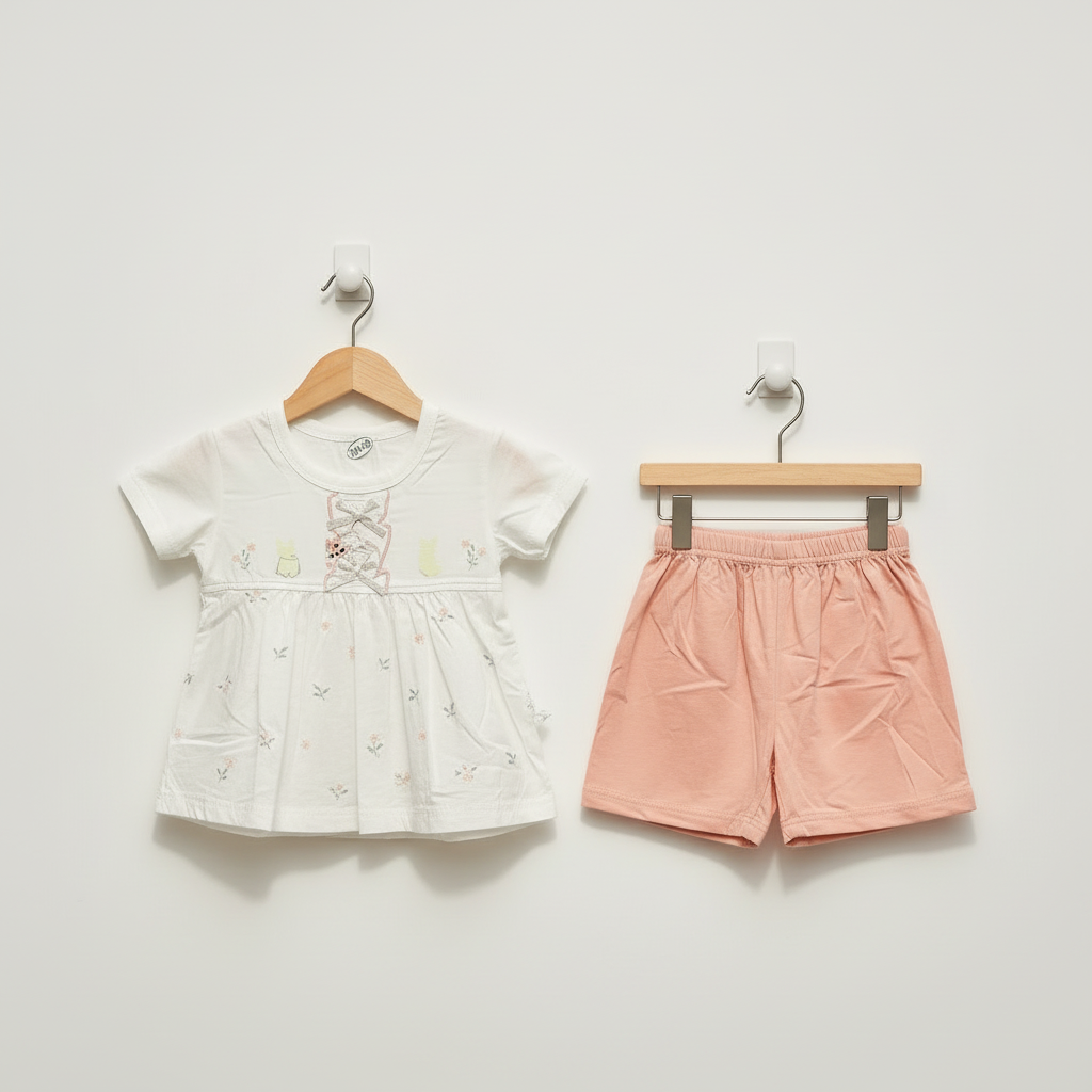 Baby Girls Pink Frock & Shorts Set - Adorable Printed Frock with Shorts for Infant Girls 6-18 Months