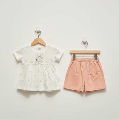 Baby Girls Pink Frock & Shorts Set - Adorable Printed Frock with Shorts for Infant Girls 6-18 Months