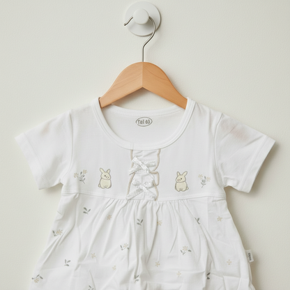 Baby Girls Cream Frock & Shorts Set - Adorable Printed Frock with Shorts for Infant Girls 6-18 Months