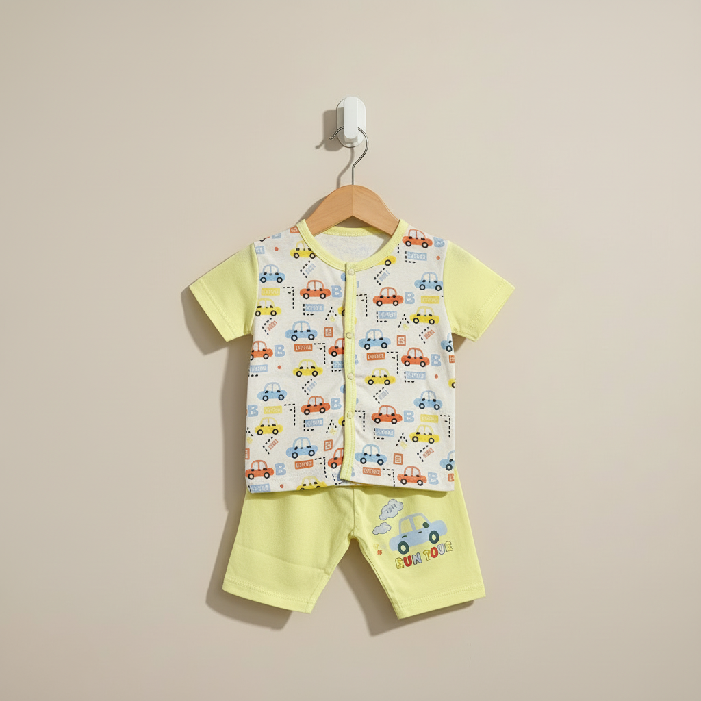 Newborn Baby 3-Piece Set - Colourful Printed Shirt, Shorts & Cap | 0-9 Months