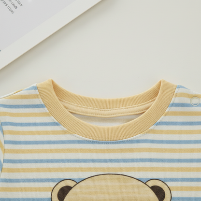 Newborn Baby 3-Piece Striped Set - Classic Striped Shirt, Shorts & Accessory in Peach & Yellow 0-9 Months
