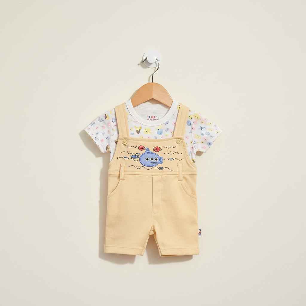 Newborn Baby 2-Piece Set - Vibrant Printed Shirt & Shorts in Gray, Peach & Yellow 0-9 Months