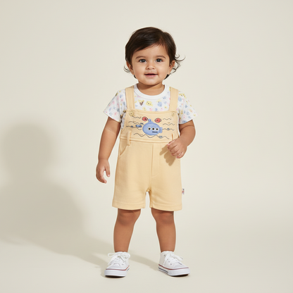 Newborn Baby 2-Piece Set - Vibrant Printed Shirt & Shorts in Gray, Peach & Yellow 0-9 Months
