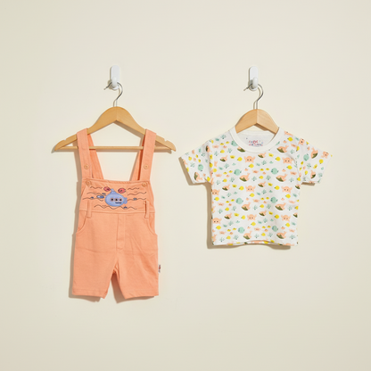 Newborn Baby 2-Piece Set - Vibrant Printed Shirt & Shorts in Gray, Peach & Yellow 0-9 Months