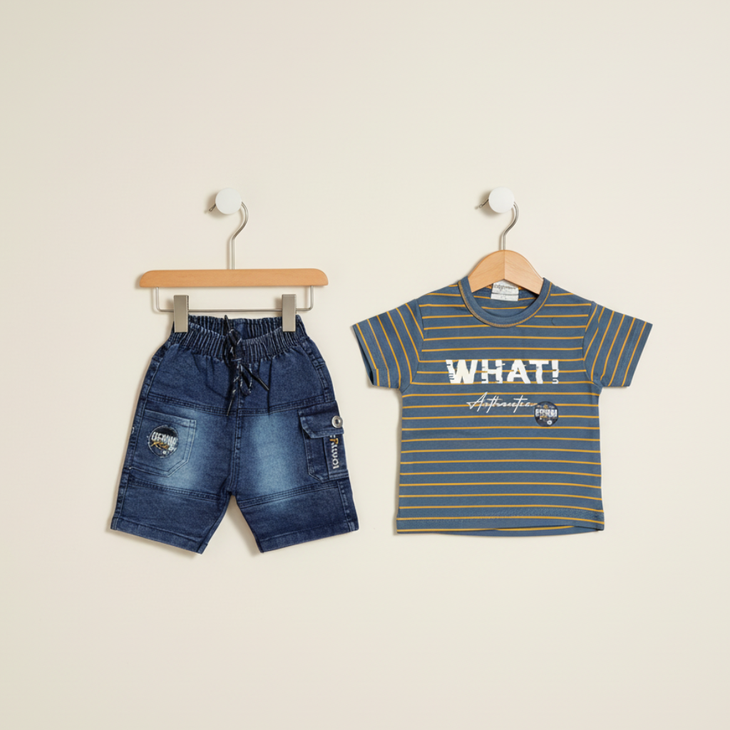 Baby Boys Striped Shirt & Denim Shorts Set - 3 Colours for Infants 3-9 Months