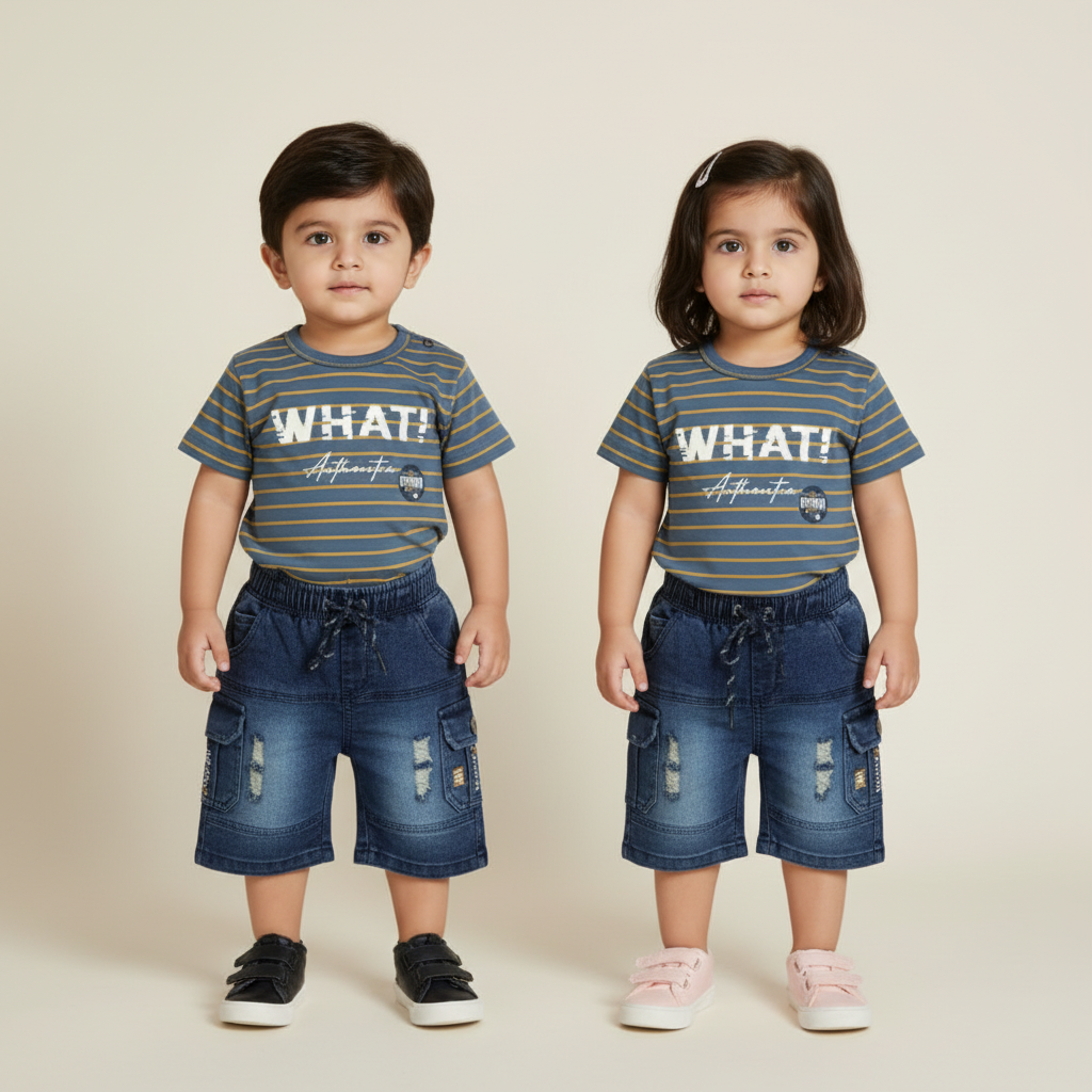 Baby Boys Striped Shirt & Denim Shorts Set - 3 Colours for Infants 3-9 Months
