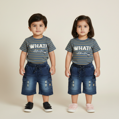 Baby Boys Striped Shirt & Denim Shorts Set - 3 Colours for Infants 3-9 Months