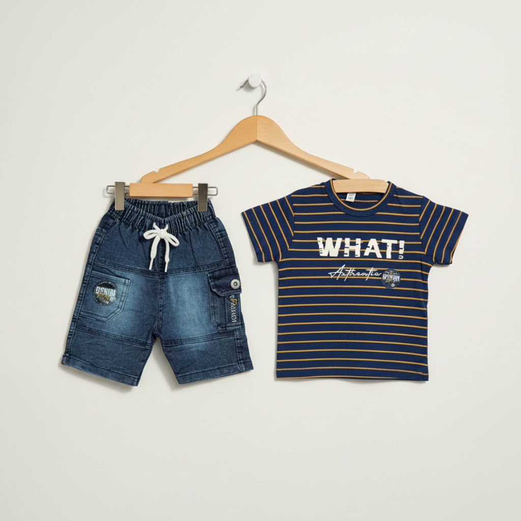 Baby Boys Striped Shirt & Denim Shorts Set - 3 Colours for Infants 3-9 Months