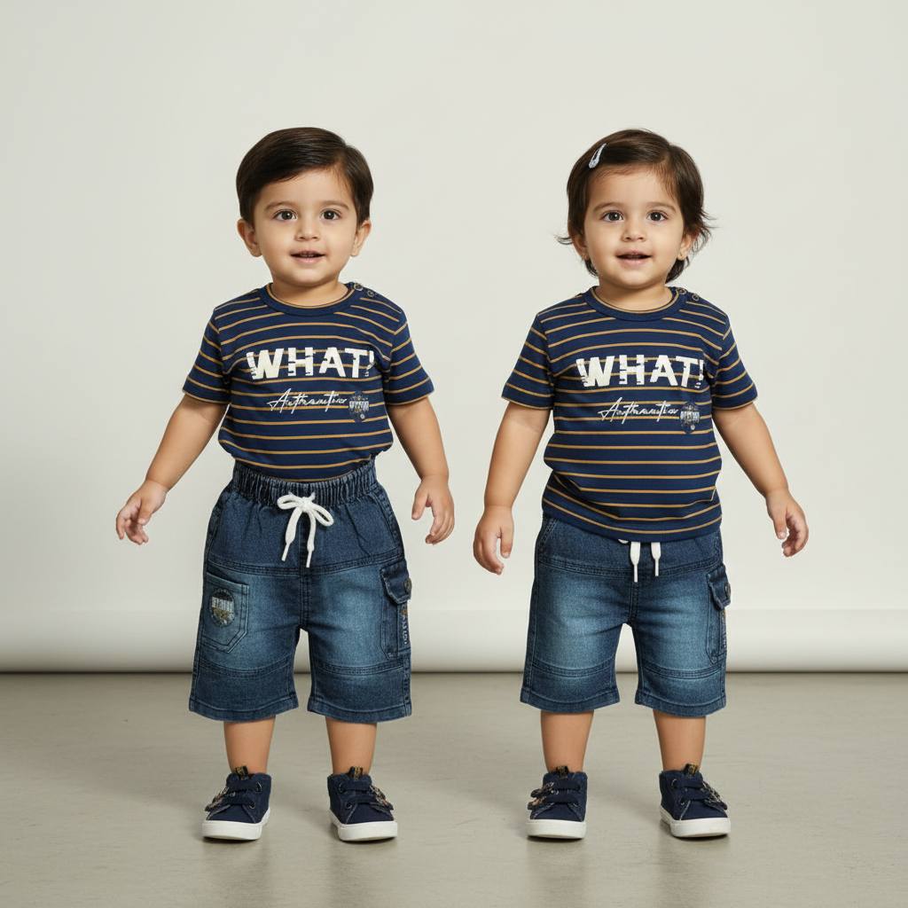 Baby Boys Striped Shirt & Denim Shorts Set - 3 Colours for Infants 3-9 Months