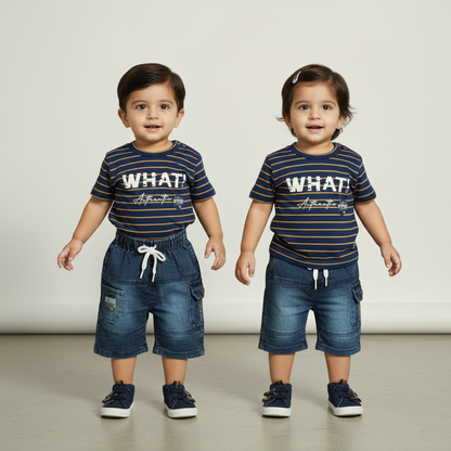 Baby Boys Striped Shirt & Denim Shorts Set - 3 Colours for Infants 3-9 Months