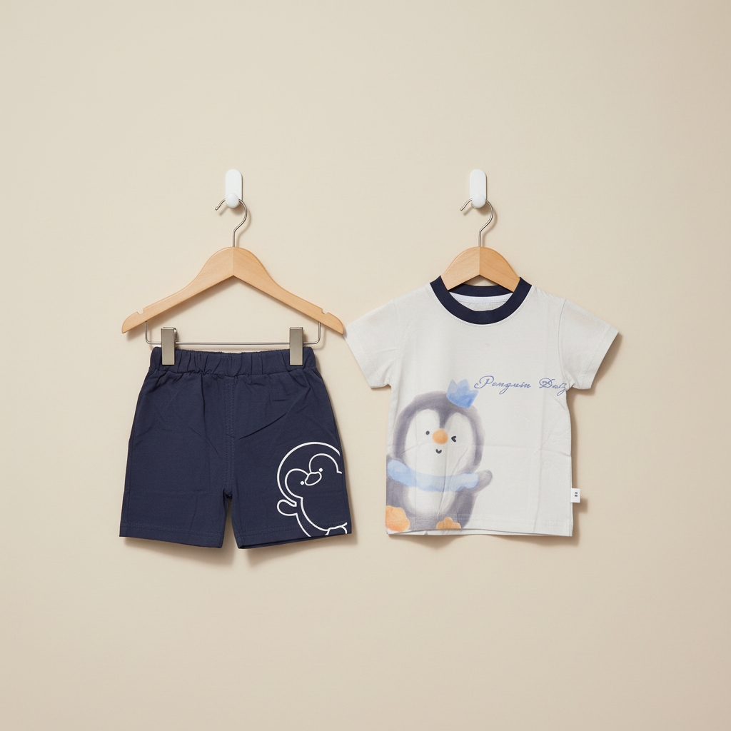 Boys Penguin 2-Piece Set - Cute Printed Shirt & Shorts for Toddlers 12M-4Y