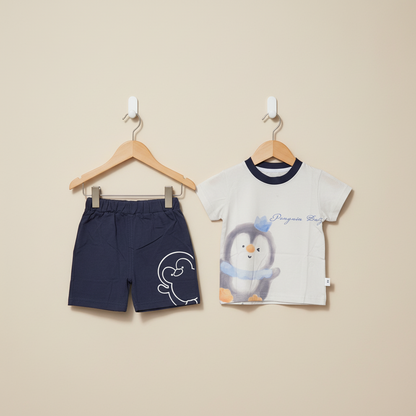 Boys Penguin 2-Piece Set - Cute Printed Shirt & Shorts for Toddlers 12M-4Y