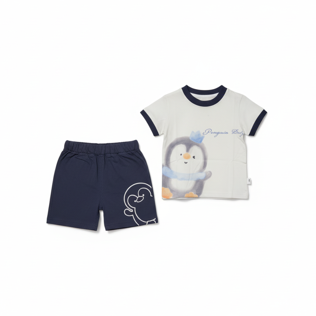 Boys Penguin 2-Piece Set - Cute Printed Shirt & Shorts for Toddlers 12M-4Y