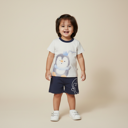 Boys Penguin 2-Piece Set - Cute Printed Shirt & Shorts for Toddlers 12M-4Y