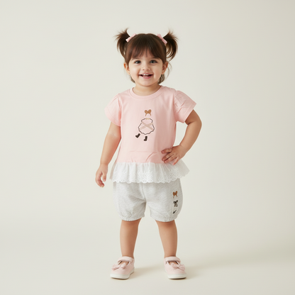 Baby Girls Pink 2-Piece Set - Printed Shirt & Shorts for Infant Girls 9-24 Months