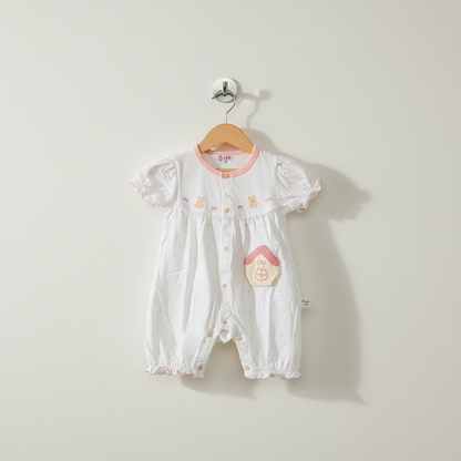 Baby Girl Romper - Square Check Printed Bodysuit in Pink & Purple 6-18 Months